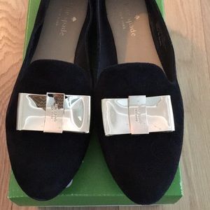 NIB Kate spade Silina gold bow suede flats